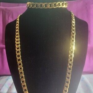 Textured Cuban Link Chain w/ Matching Bracelet